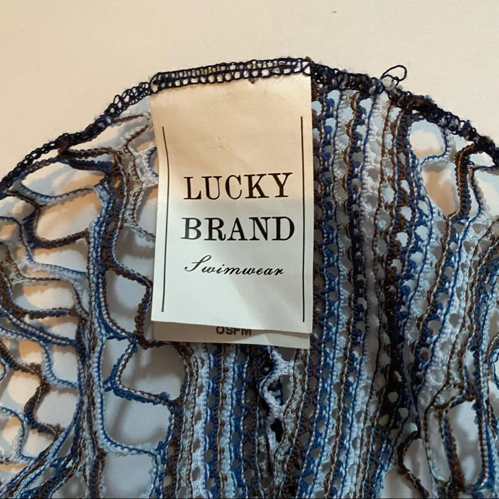 LUCKY BRAND SWIM COVERUP BLUE BROWN NET BOHEMIAN SHEER OS ONE SIZE